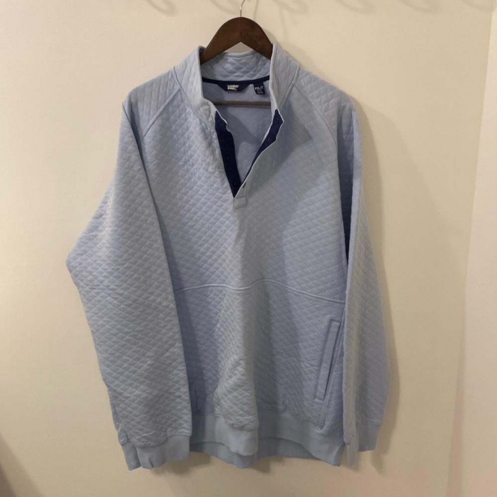 Land’s End mens quilted sweatshirt, light blue/ baby blue, 1/4 pullover XXL tall